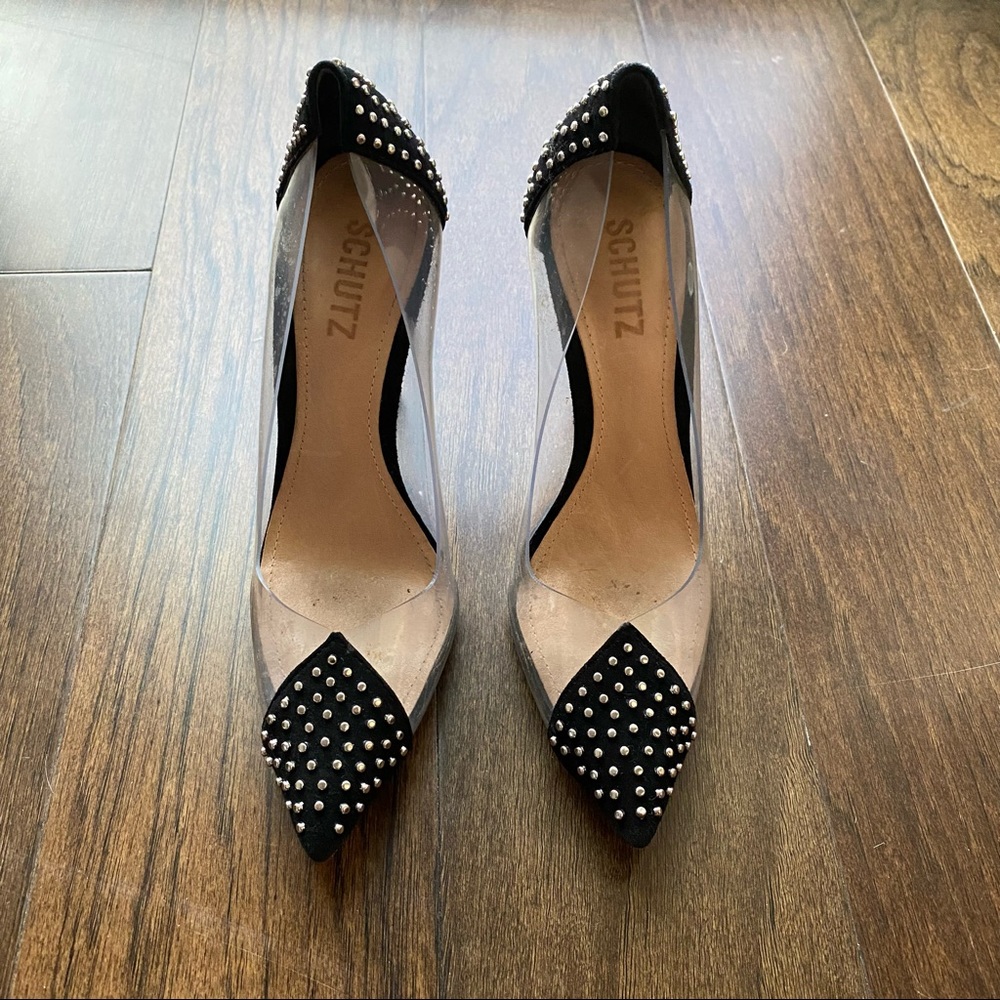 Schutz Cendi Suede Studded Transparent Pump